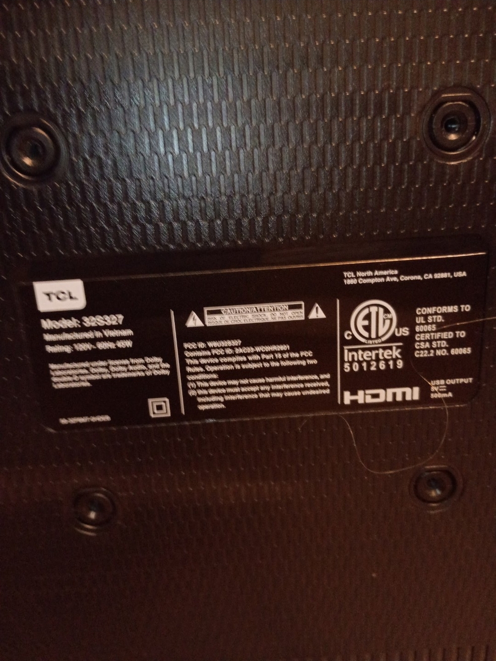 TCL LED TV Back Panel - Black